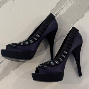 Tory Burch Black and Navy Embellished Heels